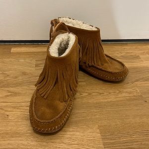 Tory Burch Fringe Shearling Booties